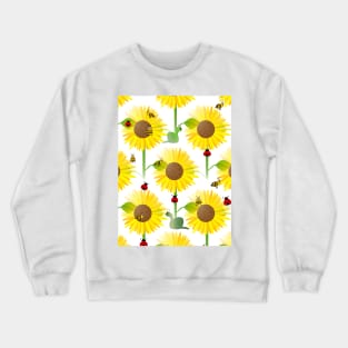 YELLOW Sunflowers Blooming And Cute Ladybugs Crewneck Sweatshirt